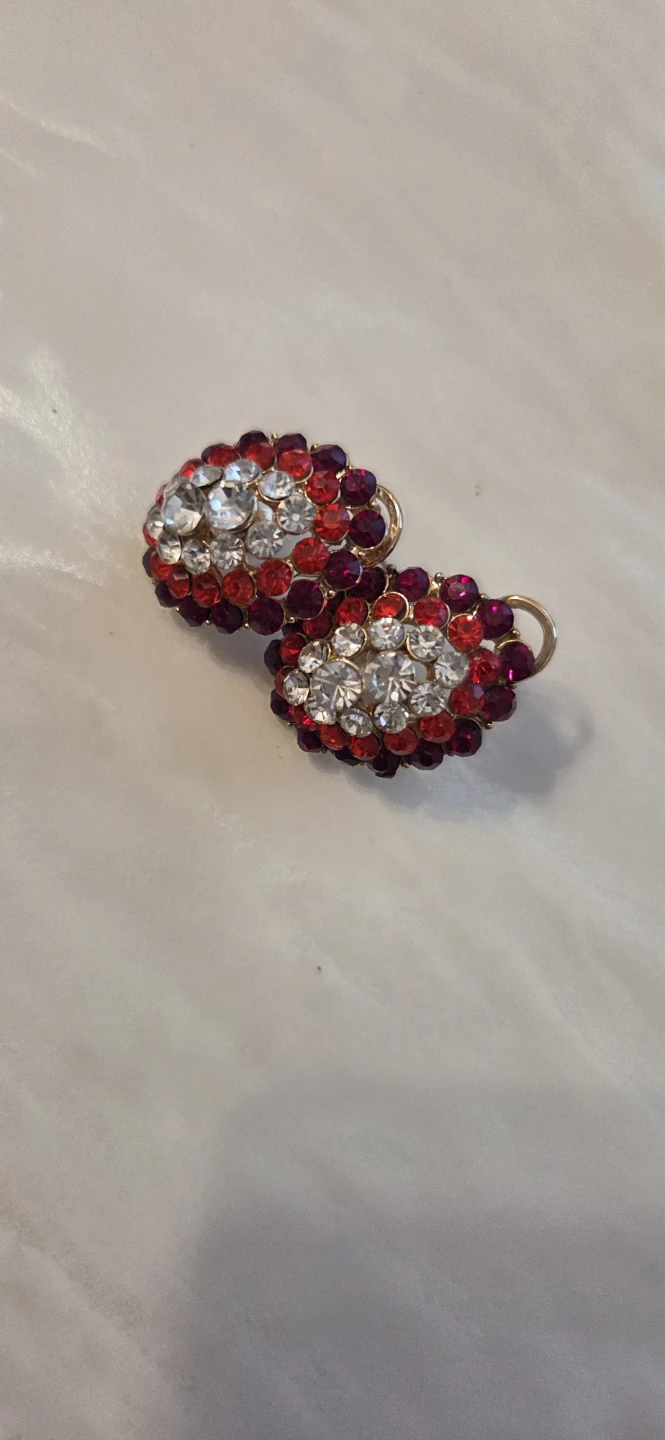 Red and clear crystal clip-on earrings - photo 3