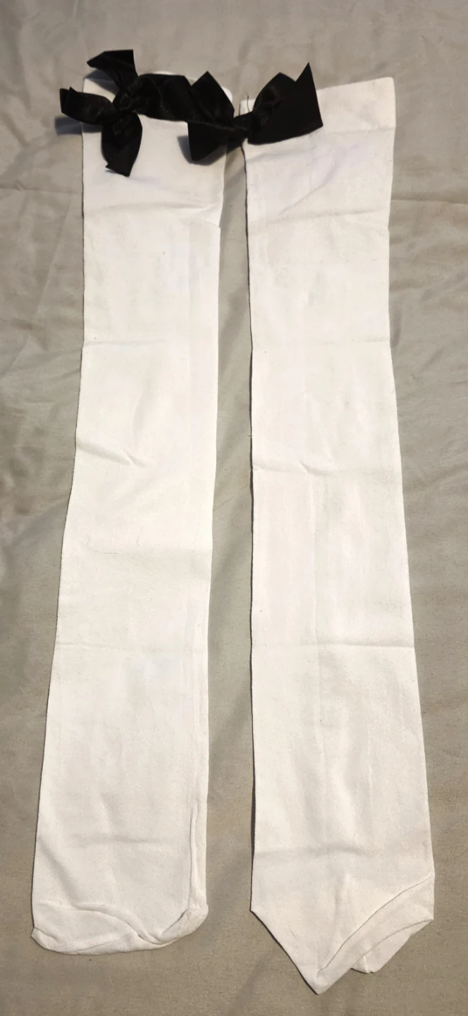White over-the-knee socks with black bows