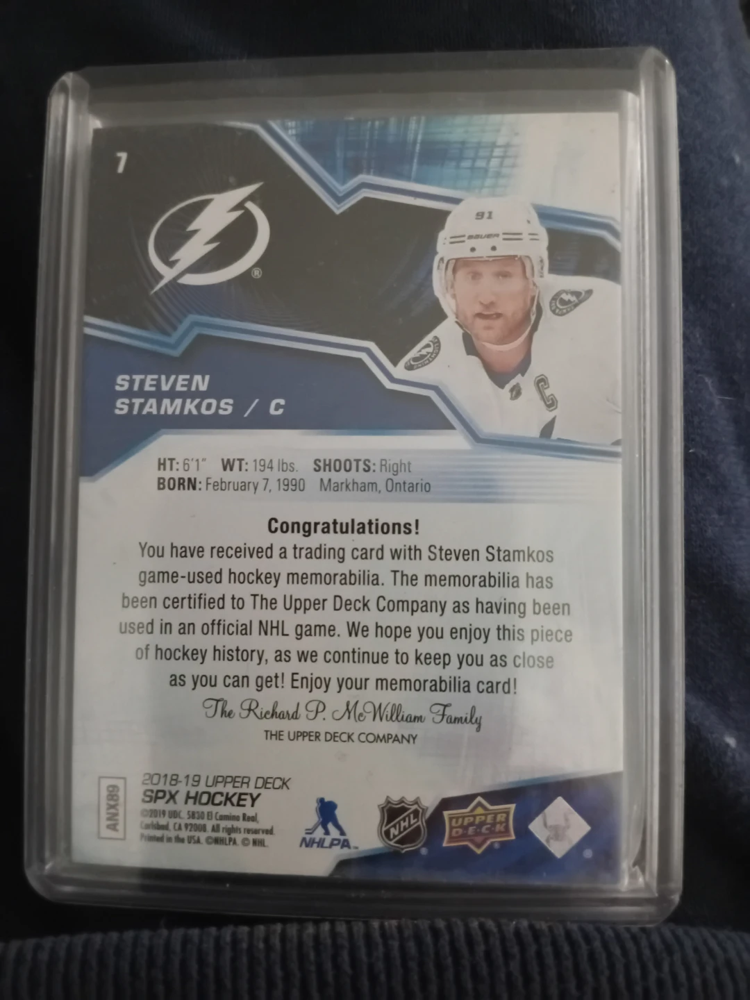 2018-19 Upper Deck SPx Steven Stamkos Relic Card - photo 2