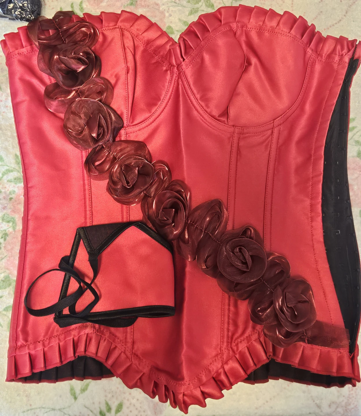 Black Floral Corset with Lace Trim - photo 2
