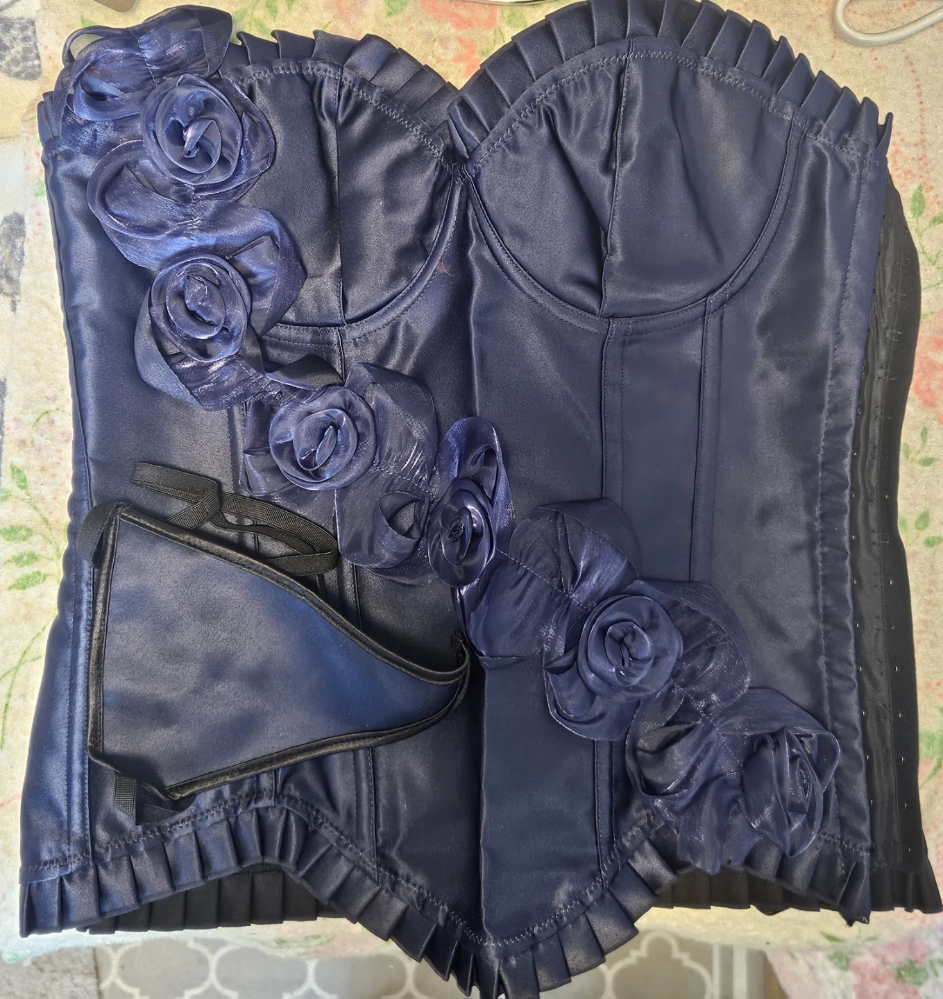 Black Floral Corset with Lace Trim - photo 3