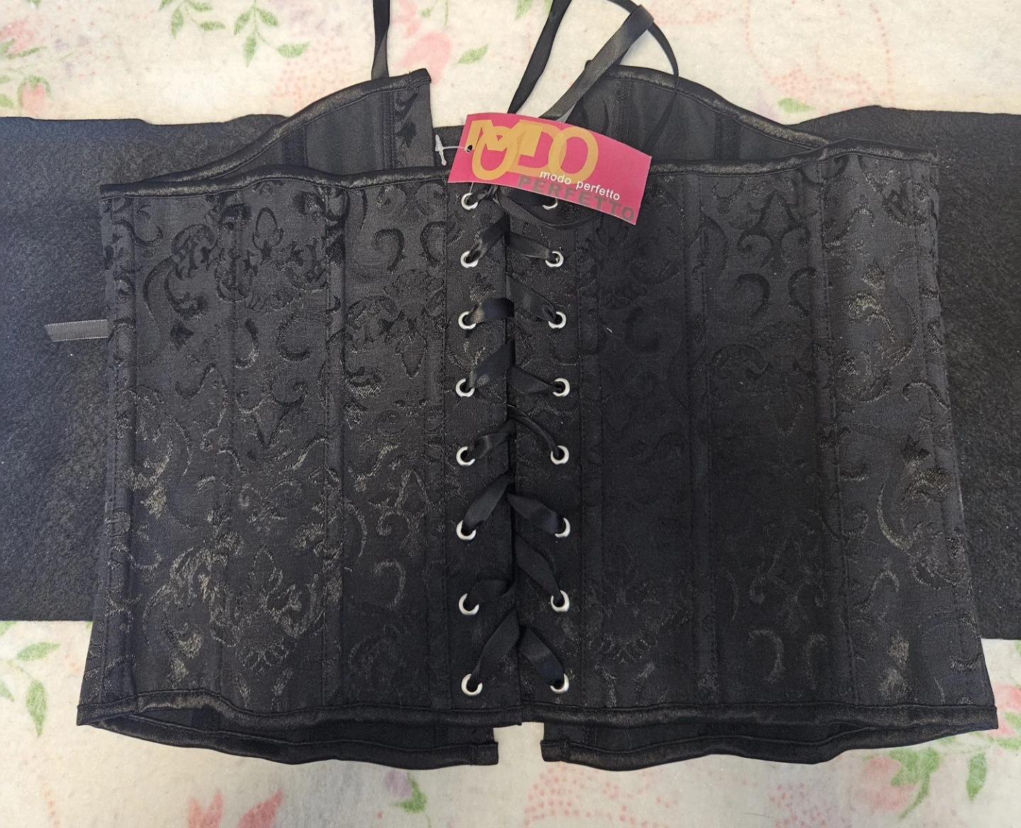 Black Floral Corset with Lace Trim - photo 4