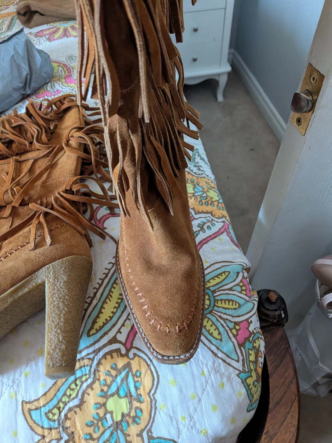 Brown Suede Fringe Boots