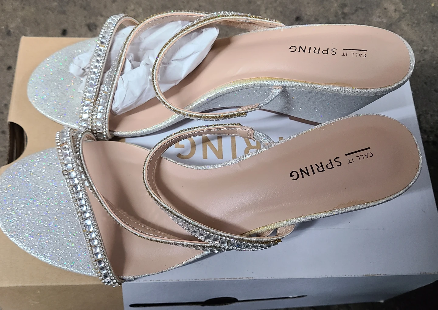 Call It Spring Silver Glitter Wedge Sandals