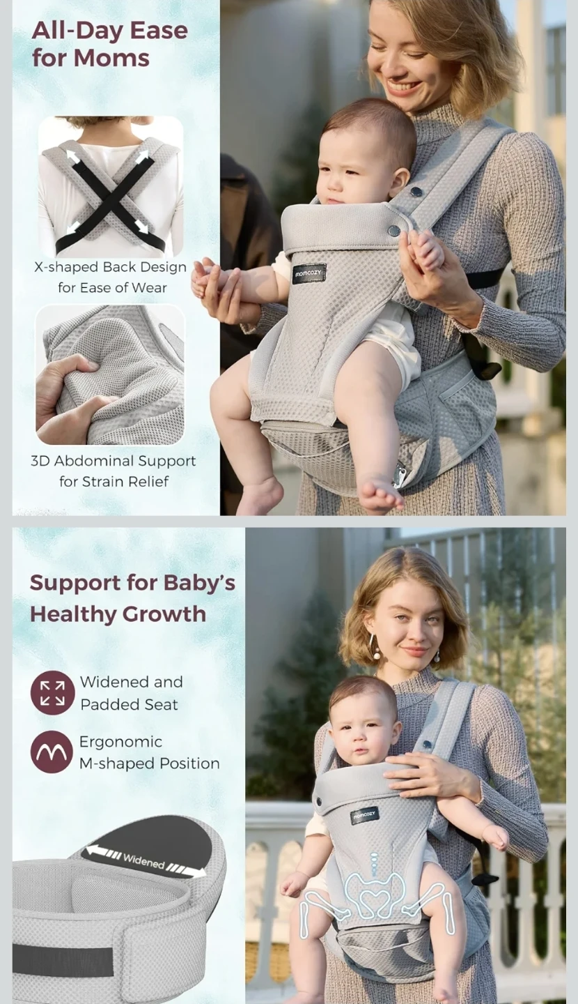 New Momcozy 2-in-1 Baby Carrier with Hip Seat, Up to 44 lb - photo 3