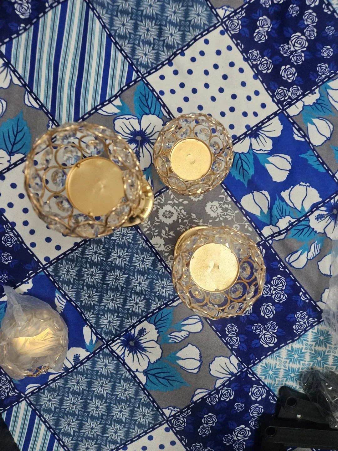Set of 3 Gold Crystal Candle Holders - photo 2
