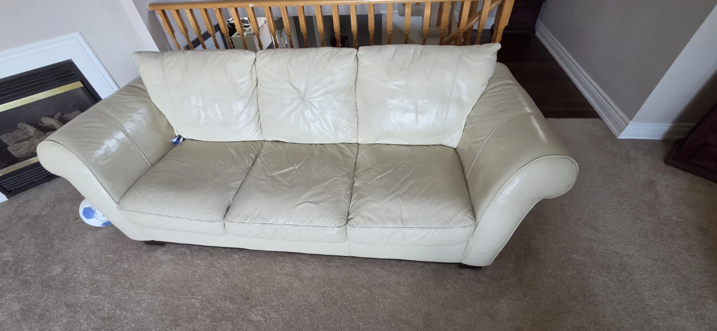 Two Cream Leather Three-Seater Sofa - photo 4