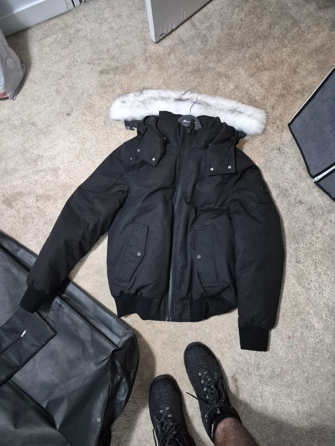 Moose Knuckles black bomber jacket