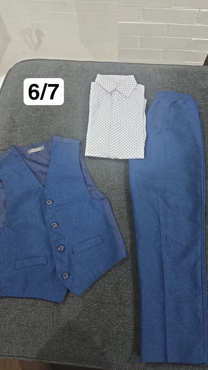 Boys Blue Vest, Shirt & Pants Set