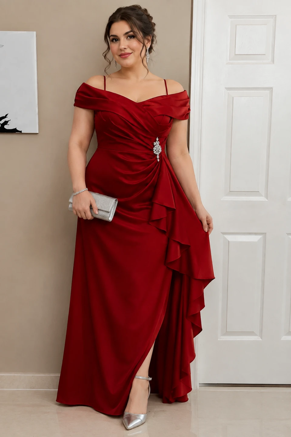 Red Off-the-Shoulder Evening Gown