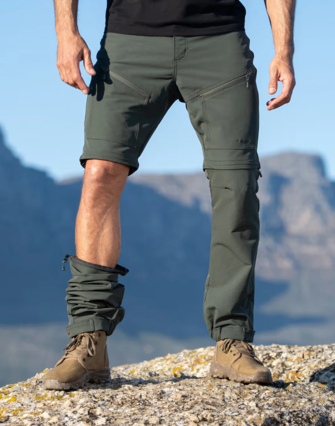 Men's Zip-off Cargo Pants.BÆRSkin Water-Repellent. Green XXL.
