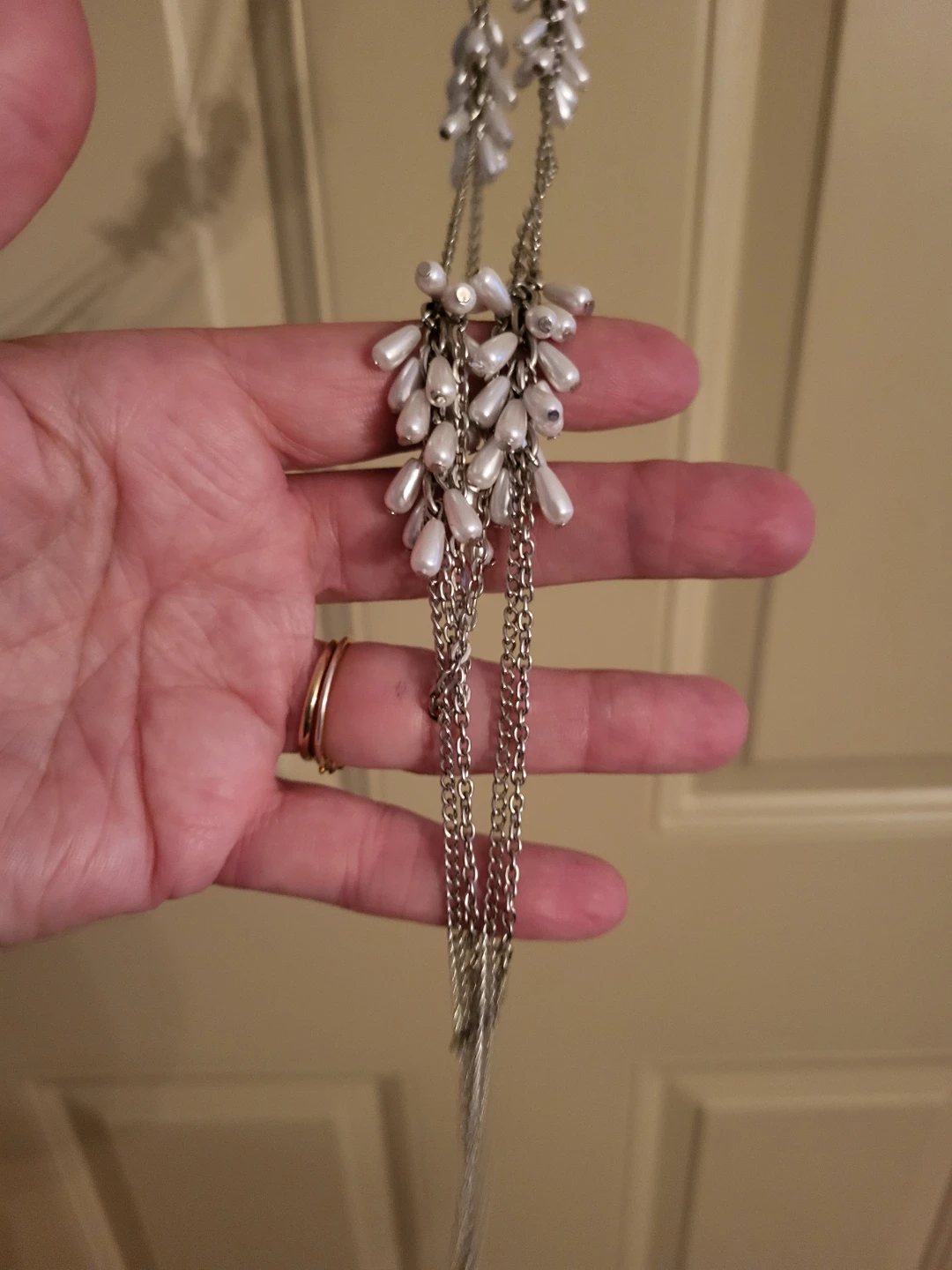 Long Silver Chain Necklace with Faux Pearl Clusters - photo 3