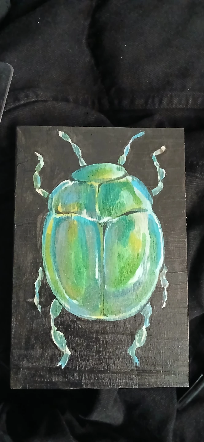 KINDACRYPTIC Beetle Painting on wood 4.4"x6.5"