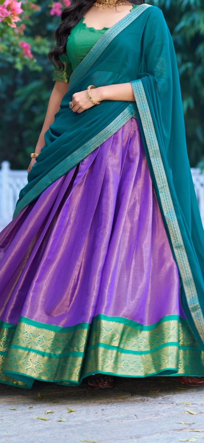 Teal and Purple Traditional Silk Lehenga ready made