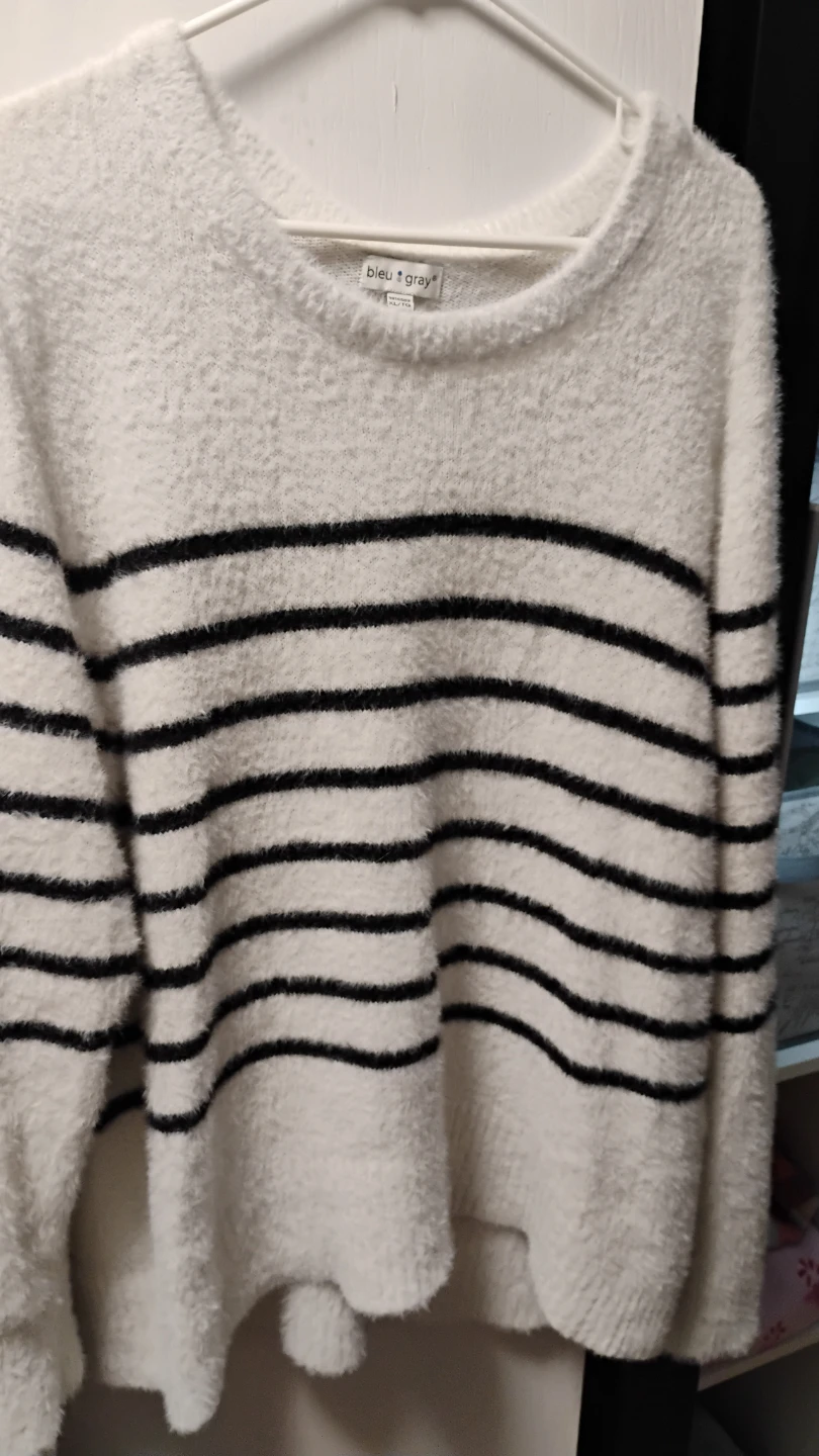 Bleu Gray Striped Fuzzy Sweater
