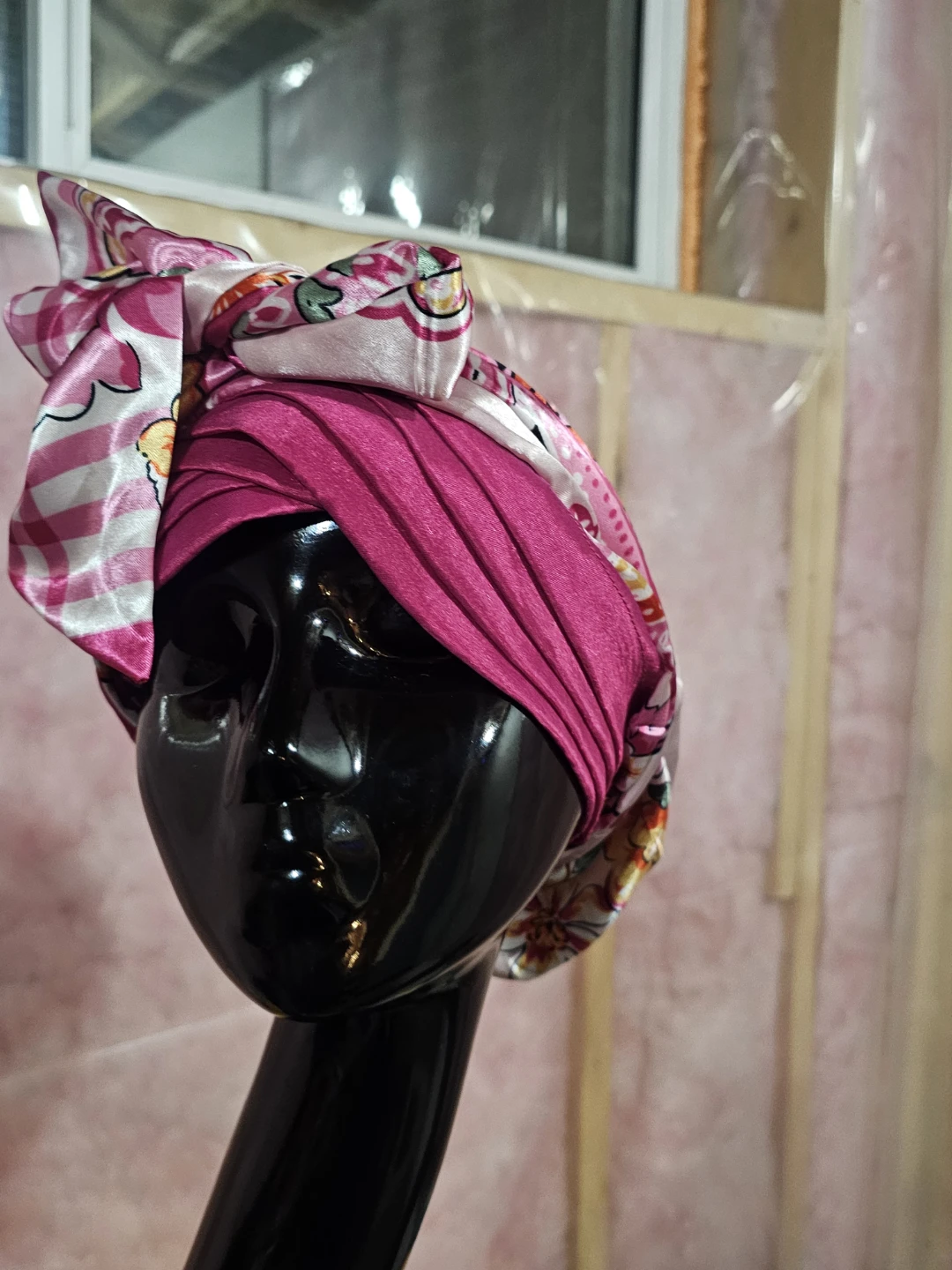 Pink Floral Patterned Turban Headwrap