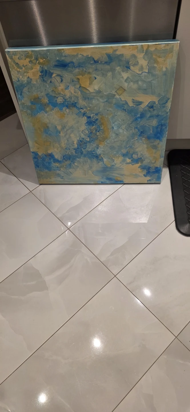 Signed Original Abstract Blue and Gold Canvas Art  Acrylic & Oil - photo 5