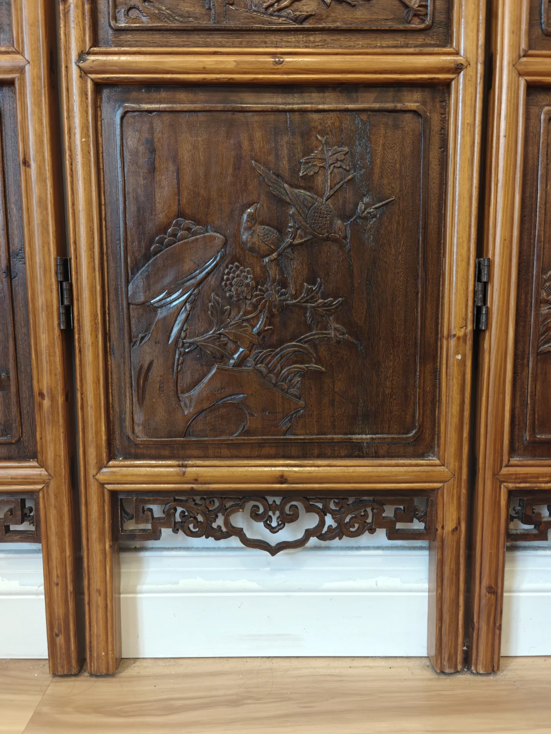 Four-Panel Hand-Carved Wooden Room Divider - photo 4