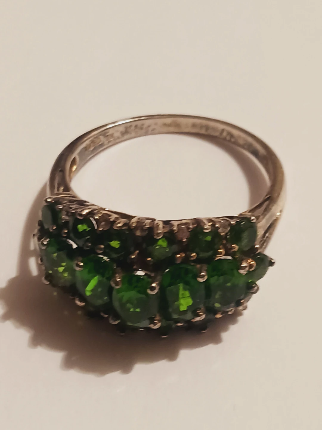 Sterling Silver 925 Green Gemstone Statement Ring.9.