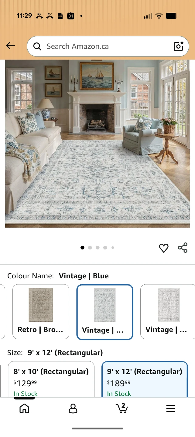 Vintage Style Blue Area Rug 9' x 12'