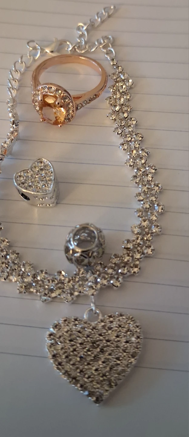 Rhinestone Heart bracelet, Ring, and Charm Set