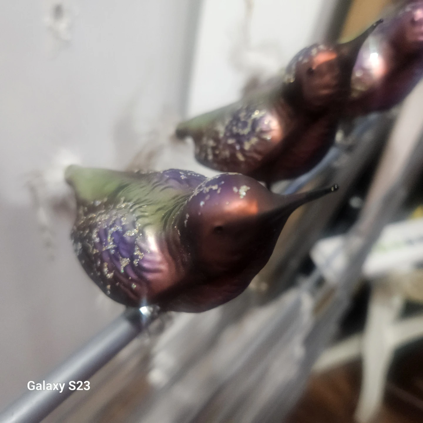Set of 4 Decorative Iridescent Bird Ornaments