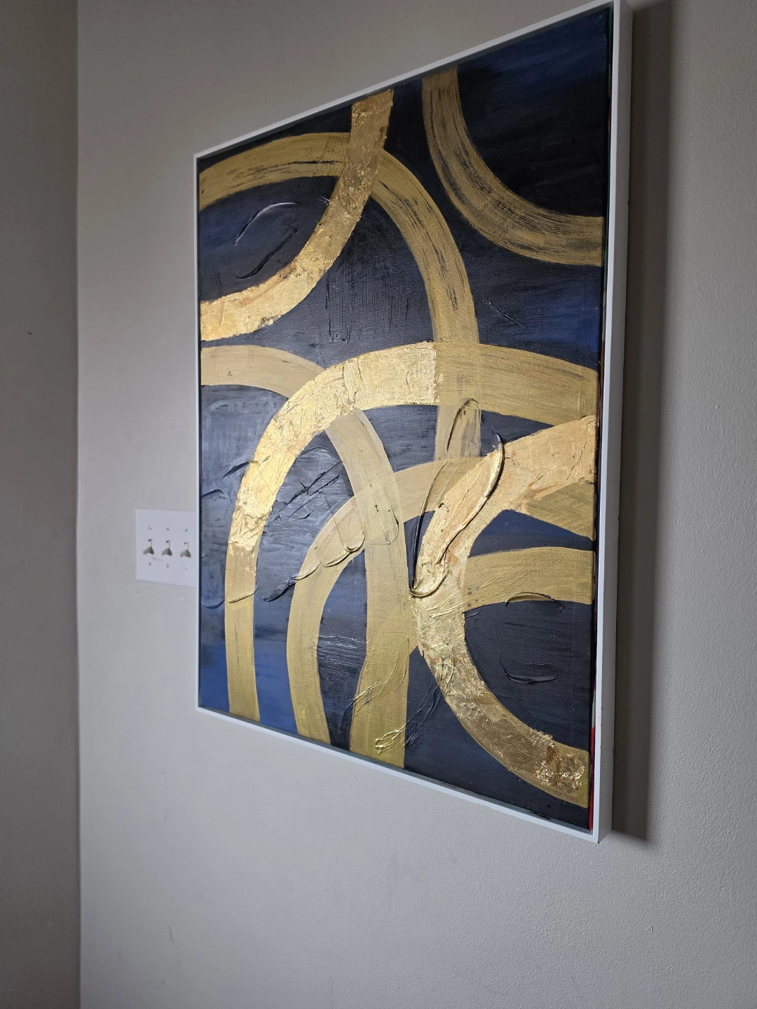 Abstract gold and blue framed canvas art - photo 2
