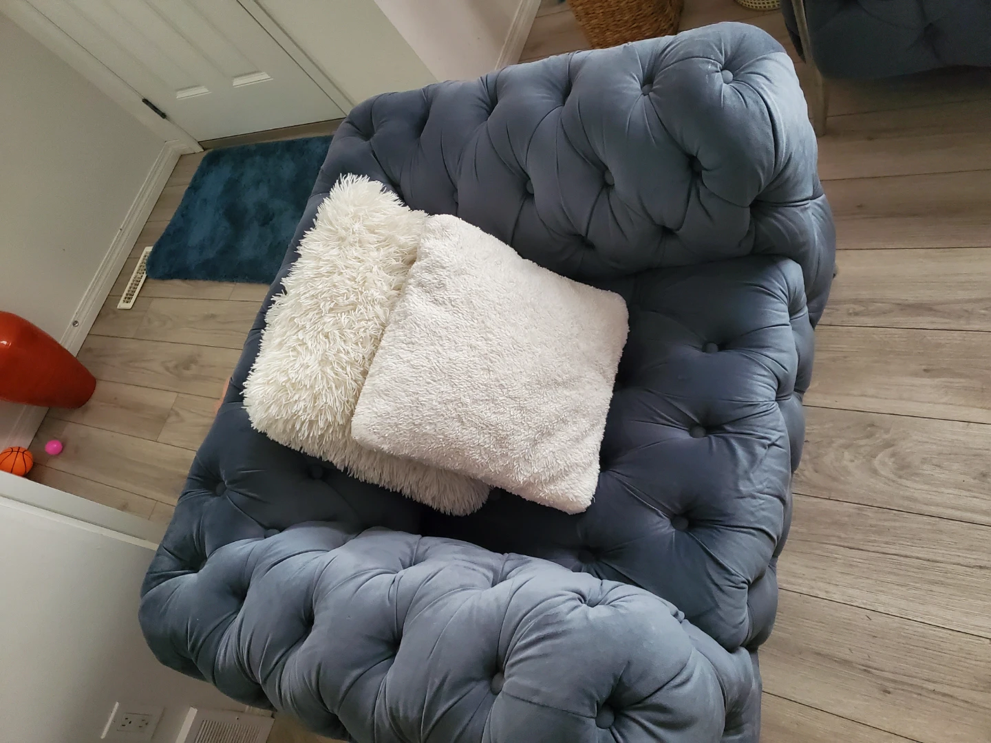 Blue Velvet Chesterfield Sofa Set and glass table - photo 4