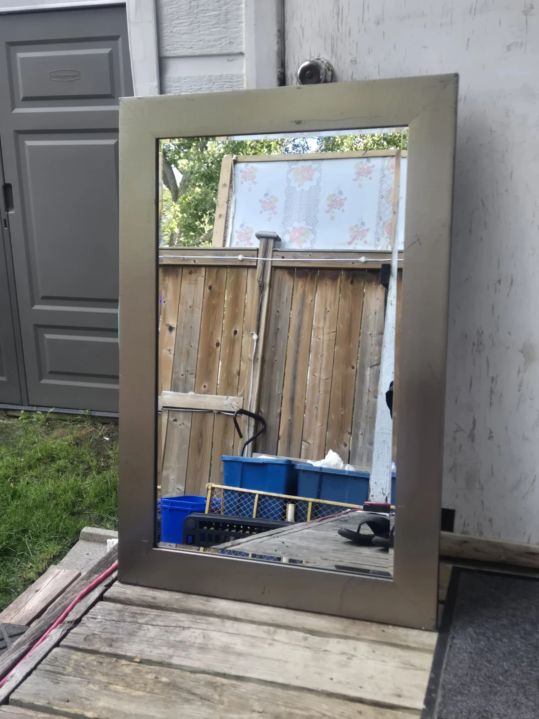 Large Brushed Metal Wall Mirror