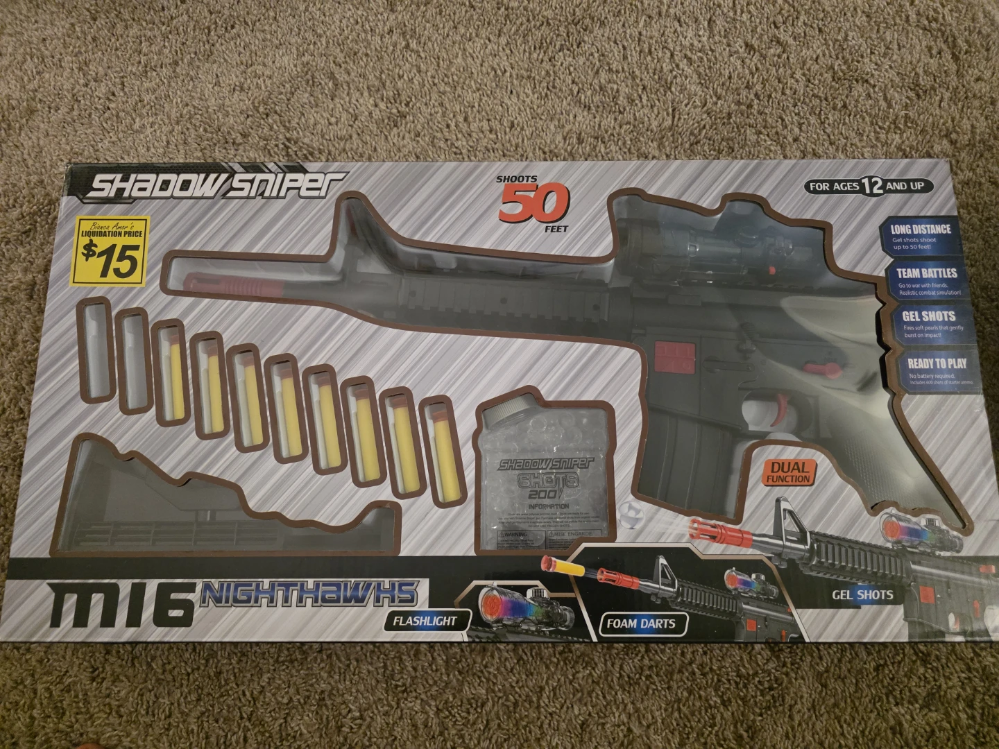Shadow Sniper M16 Nighthawks Gel Blaster and Dart Toy