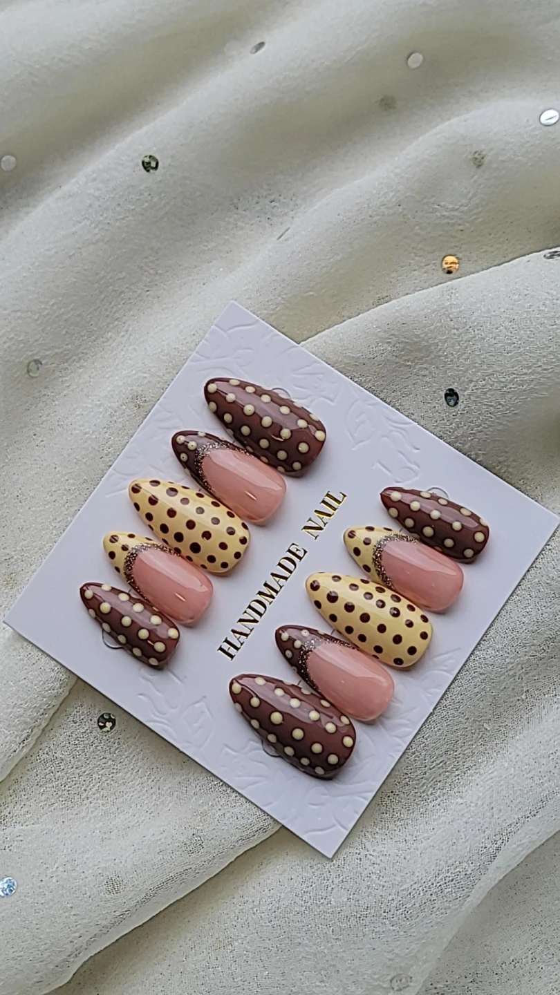 Handmade Press-on Nails with Polka Dot Design - photo 2