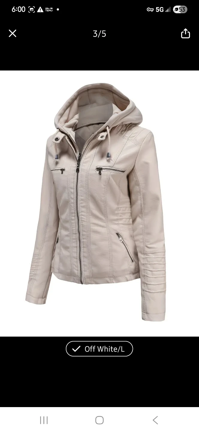 NEW (L) Women's Faux Leather Hooded Jacket - photo 4
