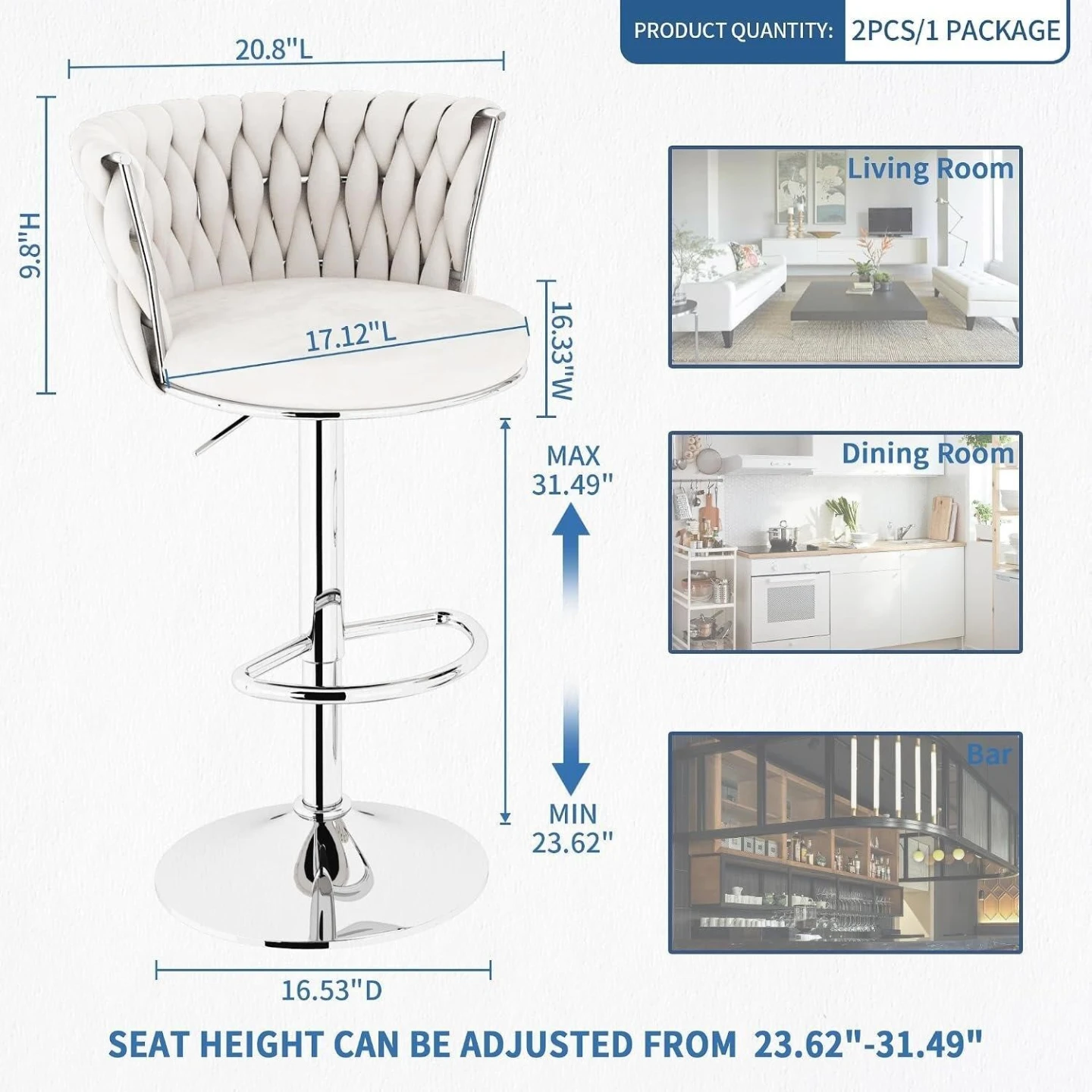 Set of 2 White Bar Stools - photo 2