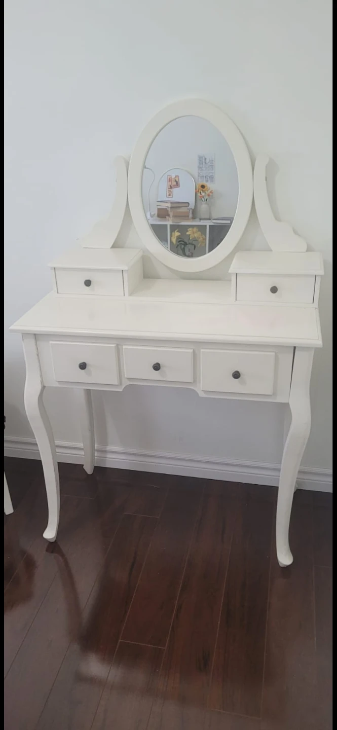 White Vanity Table with Mirror and 5 Drawers