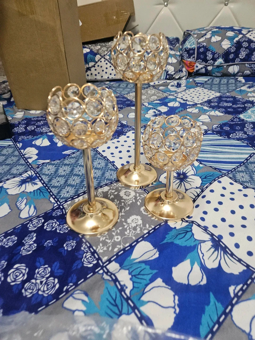 Set of 3 Gold Crystal Candle Holders - photo 3