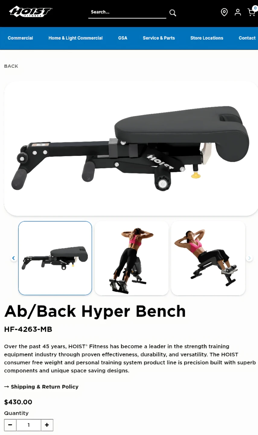 HOIST Fitness Ab/Back Hyper Bench HF 4263 - photo 5