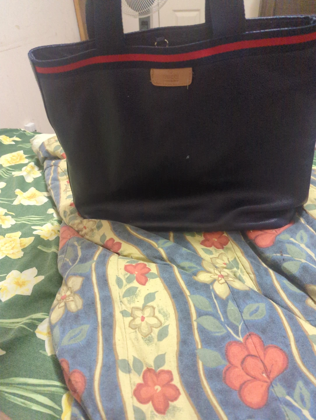 Gucci navy blue leather web tote bag - photo 4