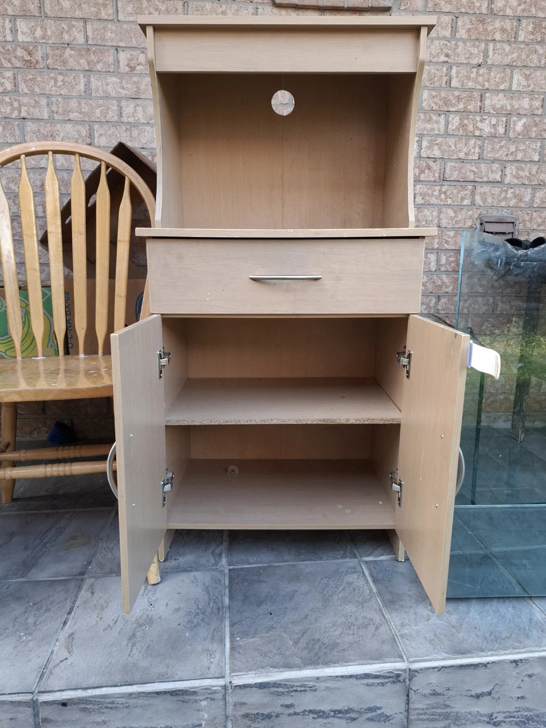Light Wood Storage Cabinet with Shelf and Drawer - photo 3