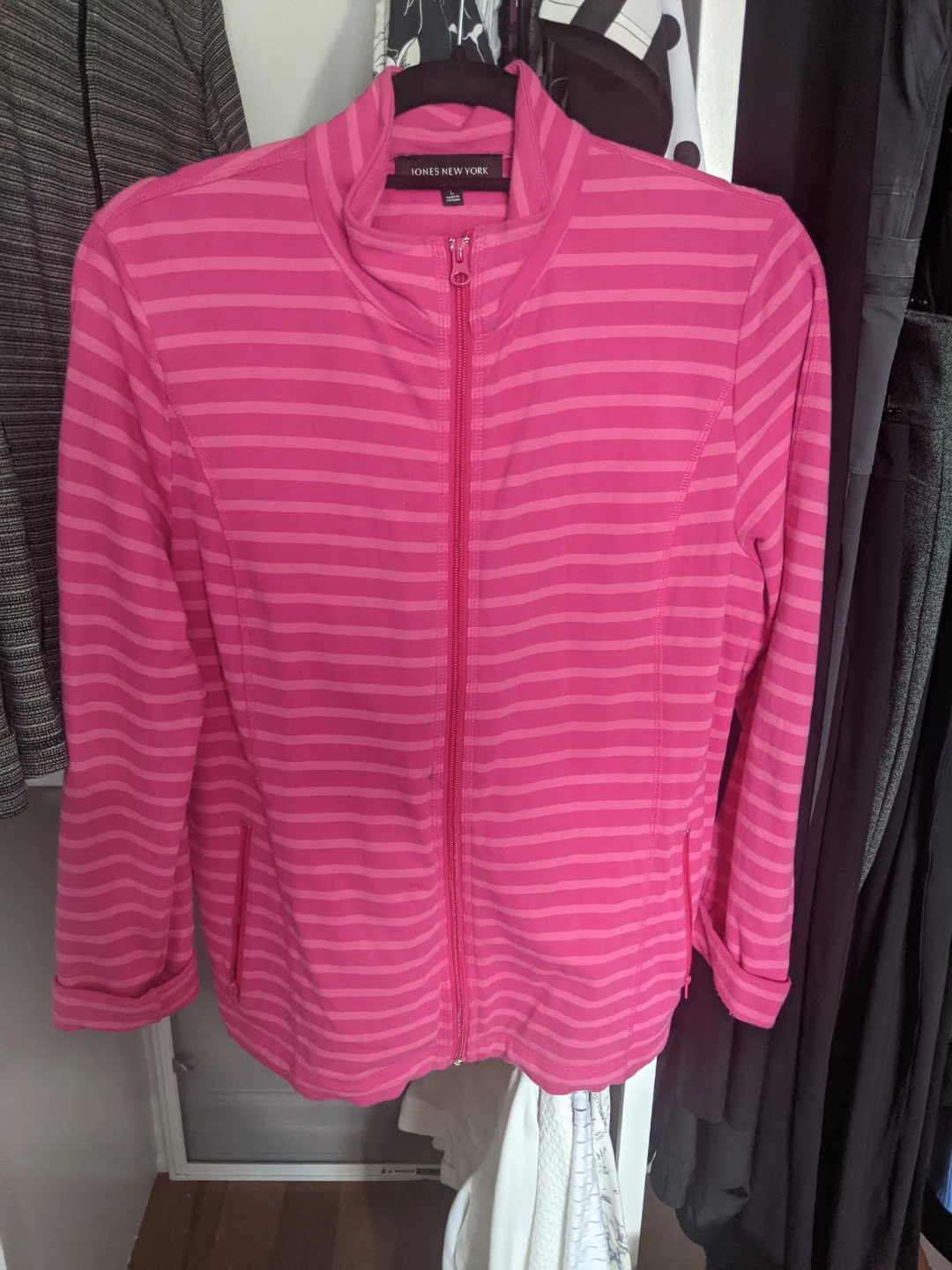 Jones New York Pink Striped Zip-Up Jacket
