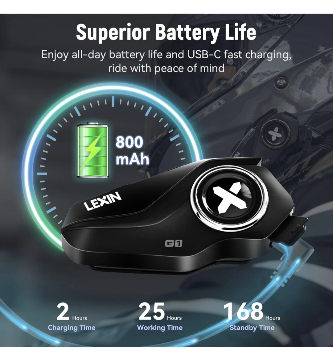 LEXIN G1 Motorcycle Bluetooth Headset, - photo 5