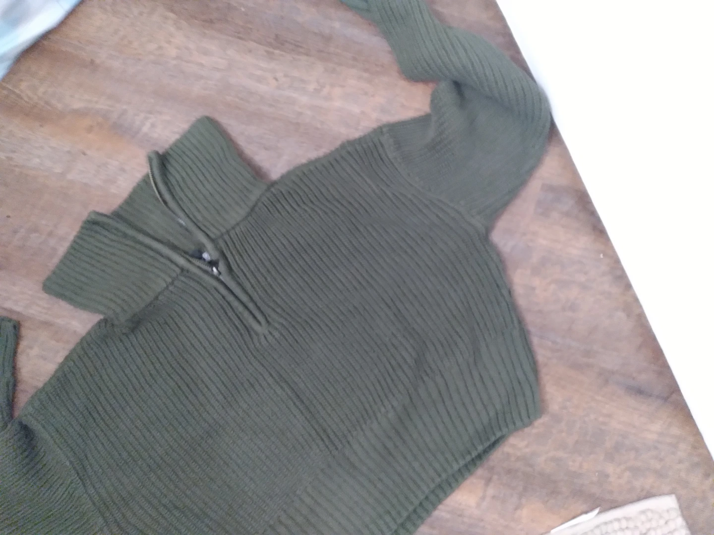 Olive Green cropped Quarter-Zip Ribbed Sweater