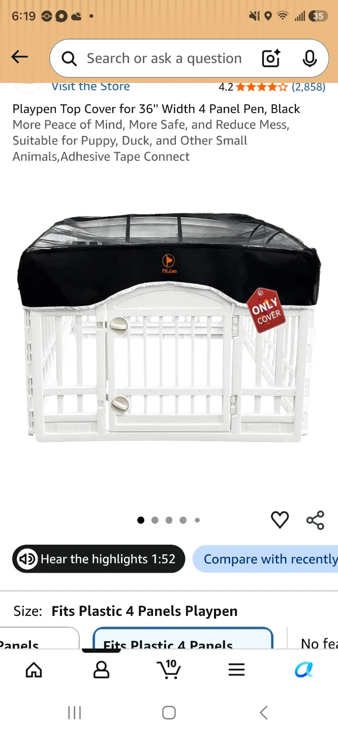 Playpen 6 panel with a top cover for 4 panel setup