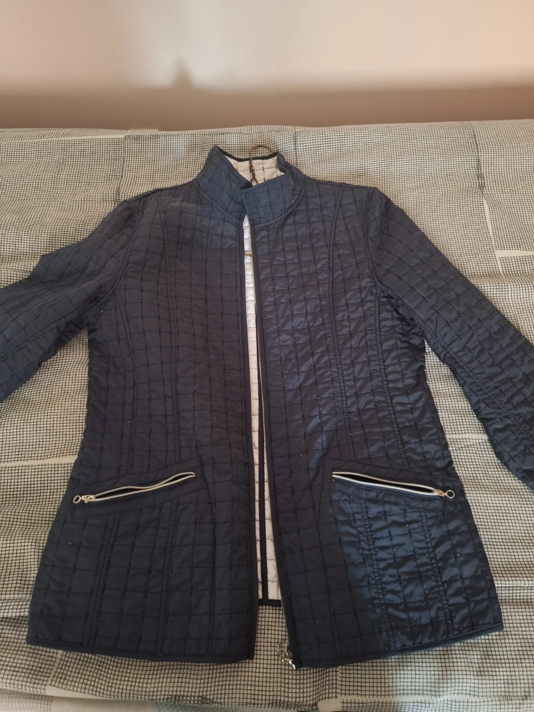 Navy Quilted Zip-Up Jacket