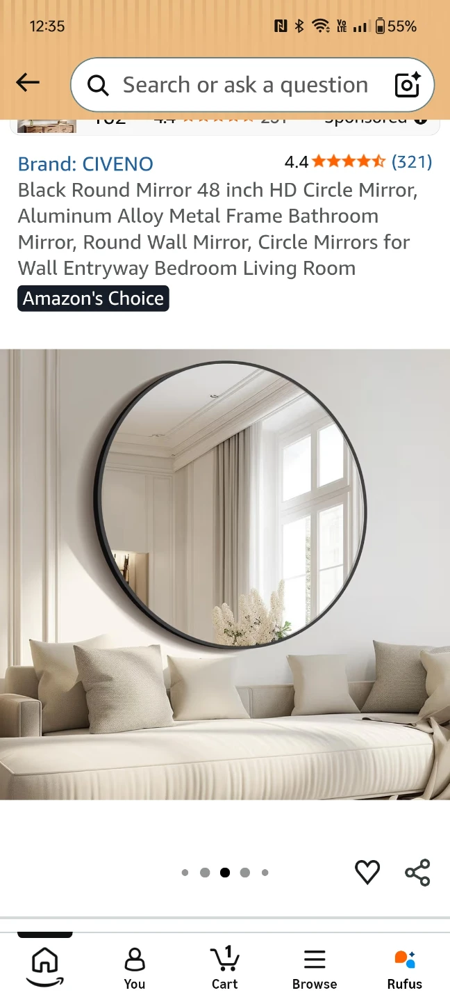 CIVENO Black Round Mirror 48 inch