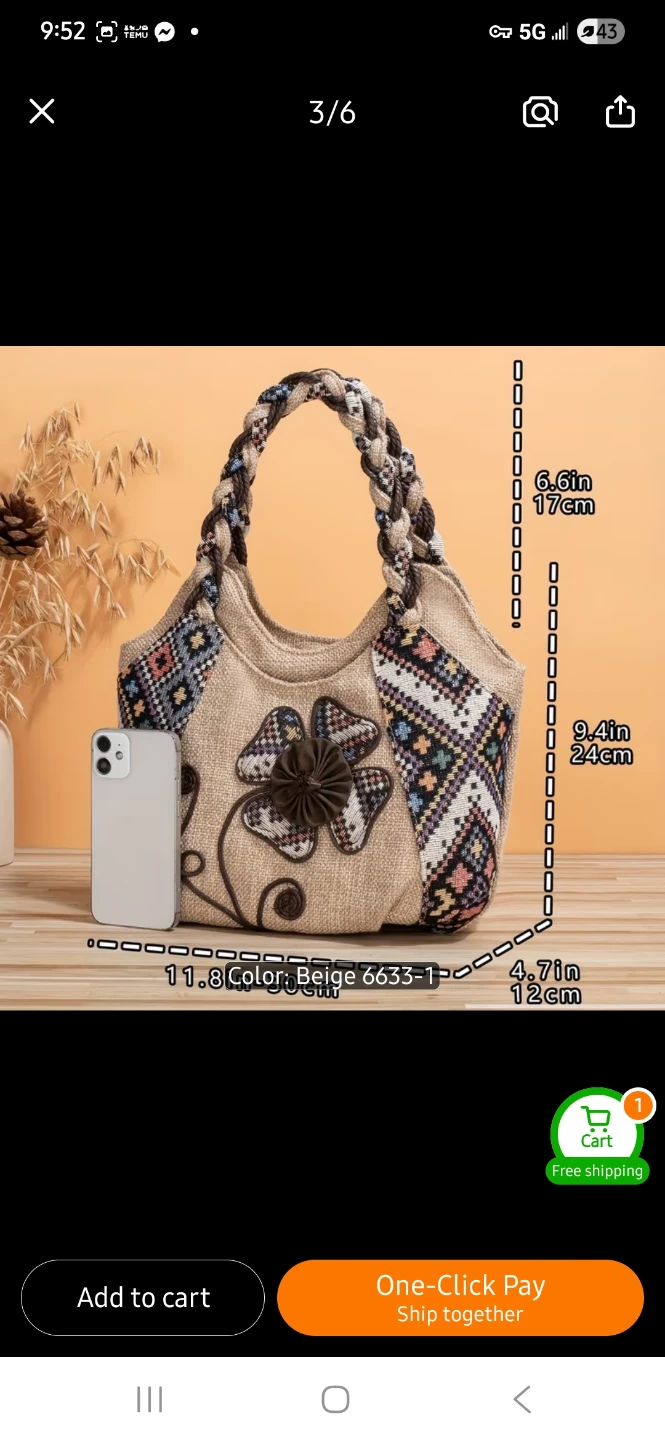 NEW Beige Burlap Flower Pattern Handbag - photo 4