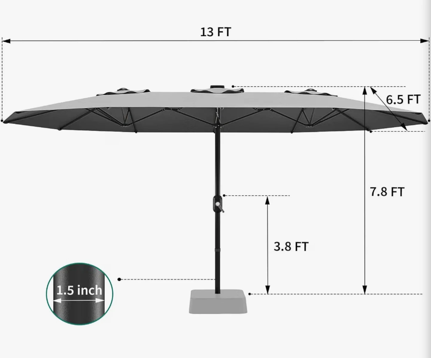 Grey Double Patio Umbrella 13 FT - photo 2