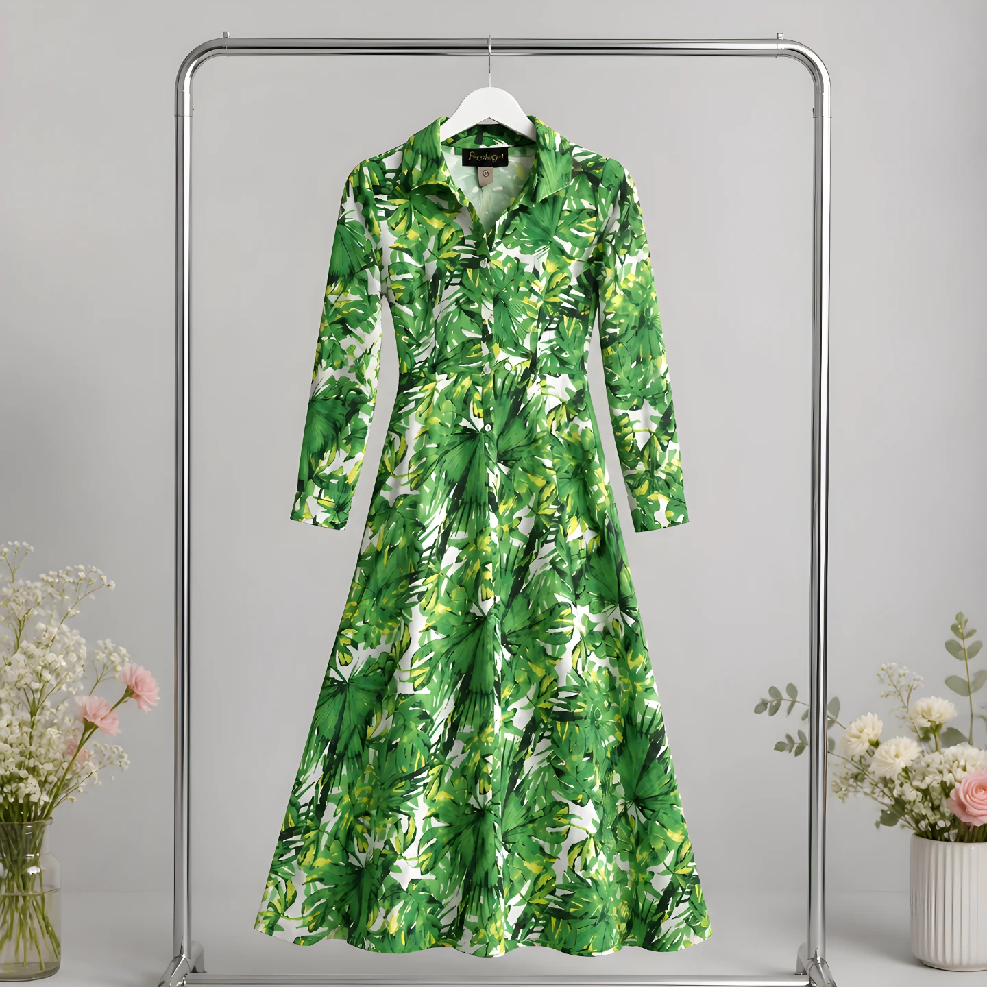 Spoon Jeans Green Tropical Leaf Print Shirt Dress - photo 2