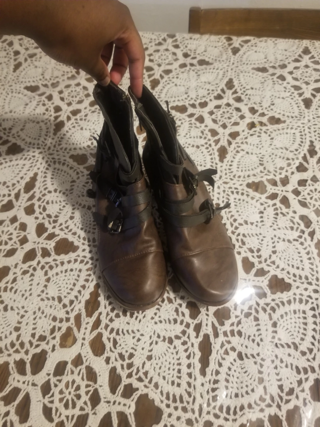 Brown Faux Leather Ankle Boots Size 39