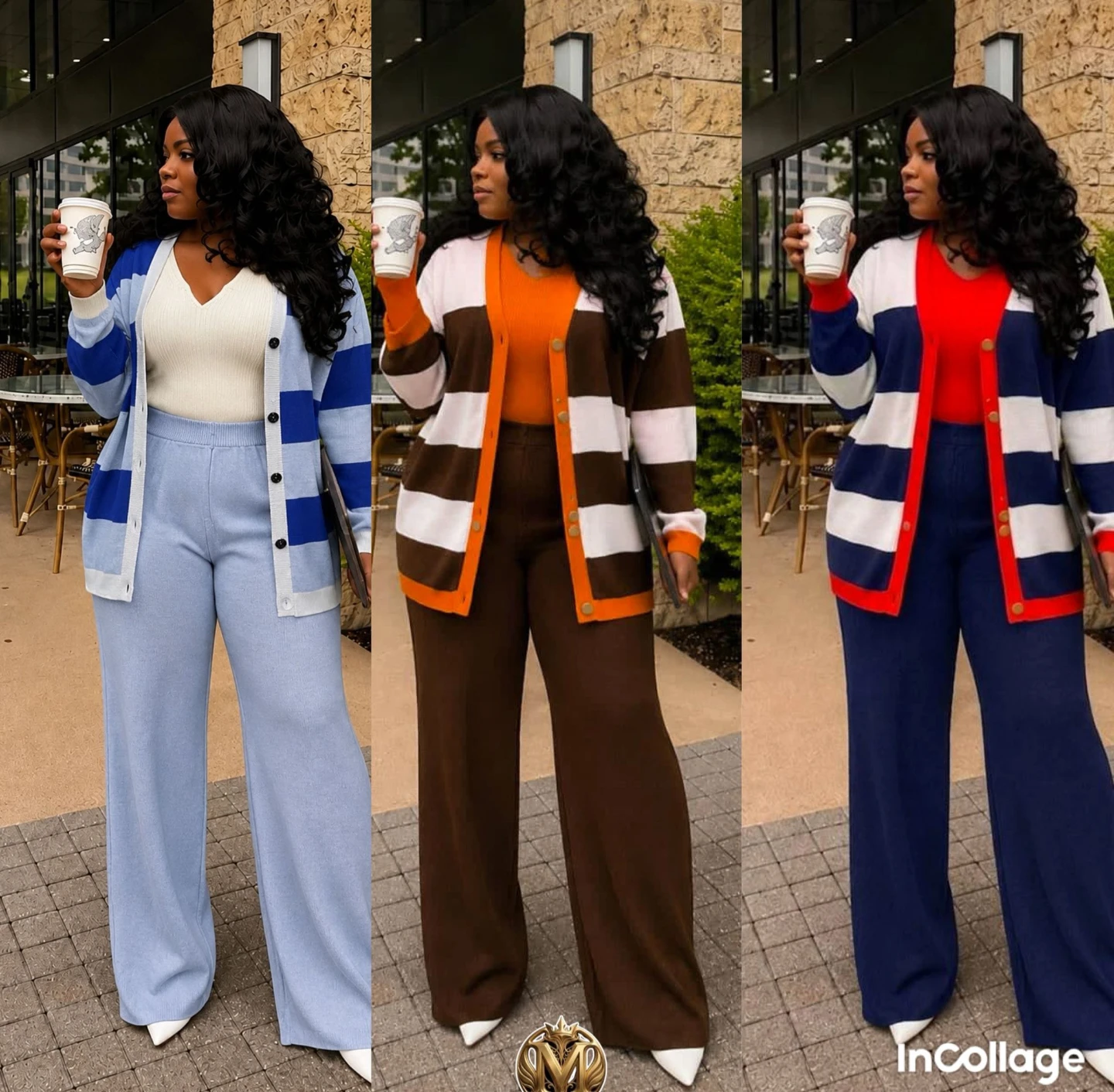 Three-Piece Knit Cardigan and Pants Set