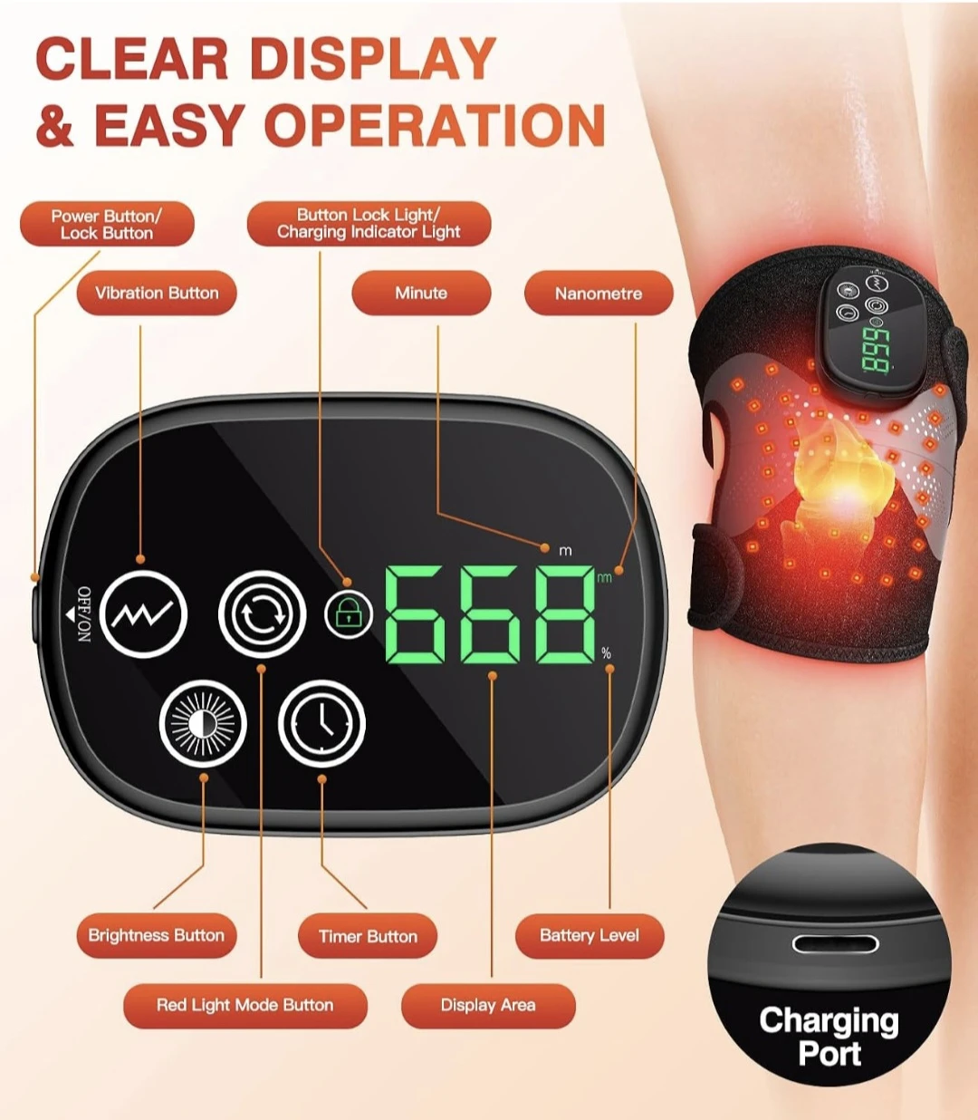 Red Light Therapy Knee Brace with Vibration & Timer - photo 4